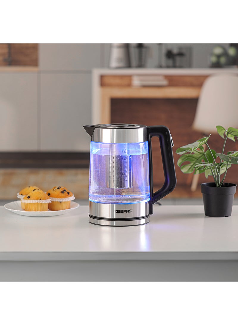 جيباس غلاية من الزجاج بطبقتين مناسبة لتحضير الشاي وغلي الماء ساخن بإغلاق تلقائي وحماية من الجفاف الناتج عن الغليان، لاسلكي مع ضوء LED وبقاعدة لاسلكية 360 درجة 1.8 L 2200 W GK38049 أسود - Image 2