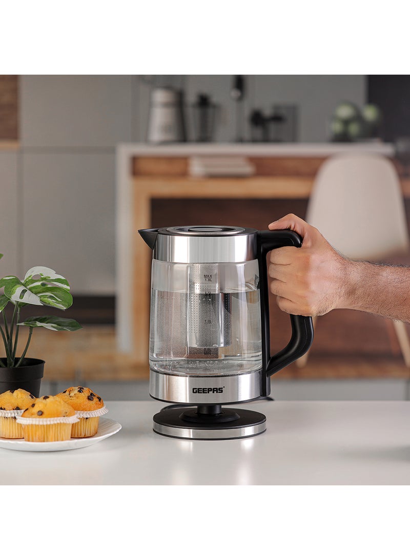 جيباس غلاية من الزجاج بطبقتين مناسبة لتحضير الشاي وغلي الماء ساخن بإغلاق تلقائي وحماية من الجفاف الناتج عن الغليان، لاسلكي مع ضوء LED وبقاعدة لاسلكية 360 درجة 1.8 L 2200 W GK38049 أسود - Image 3