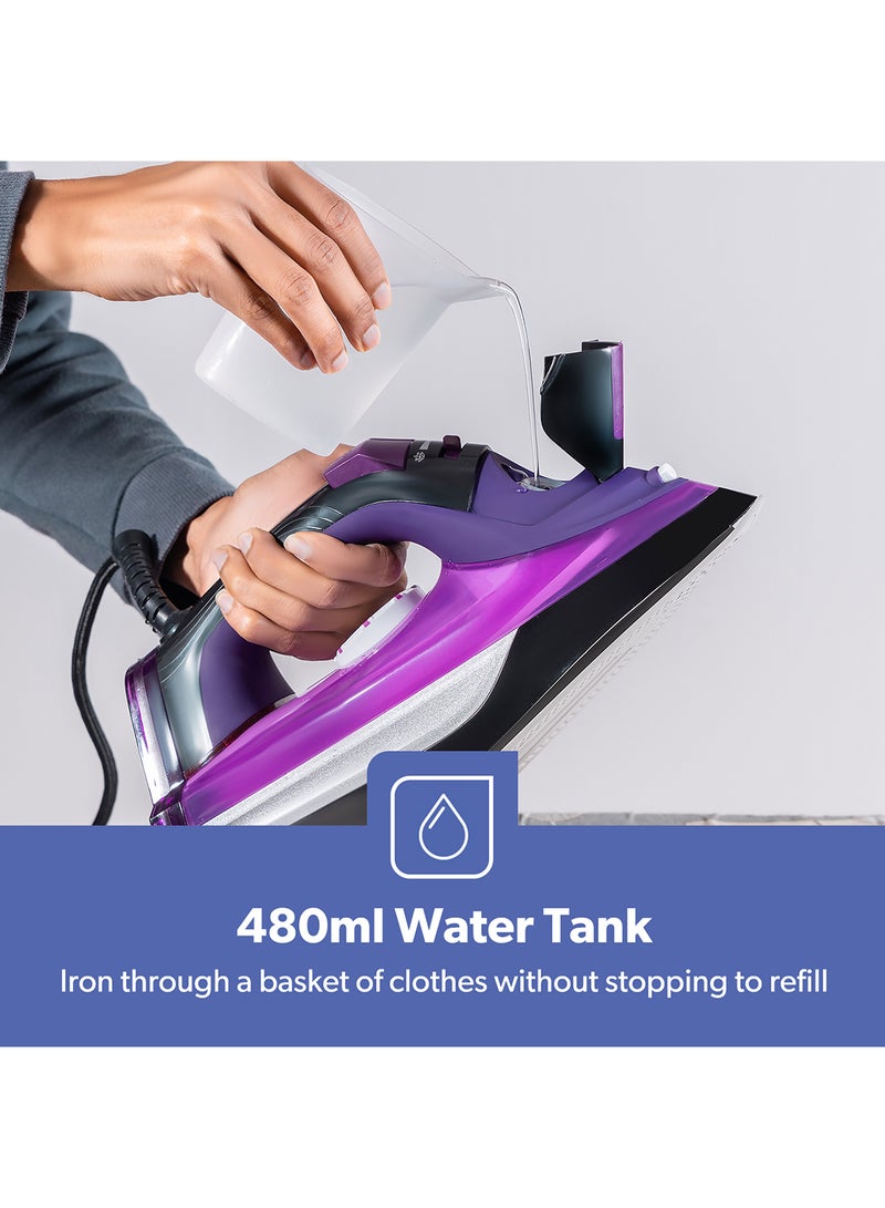 GEEPAS Ceramic Steam Iron, Temperature Control, Ceramic Sole Plate, Wet and Dry | Self-Cleaning Function | Powerful Steam Burst | Water Tank | 2 Years Warranty 0.4 L 3000 W GSI24025 Multicolour  - Image 3