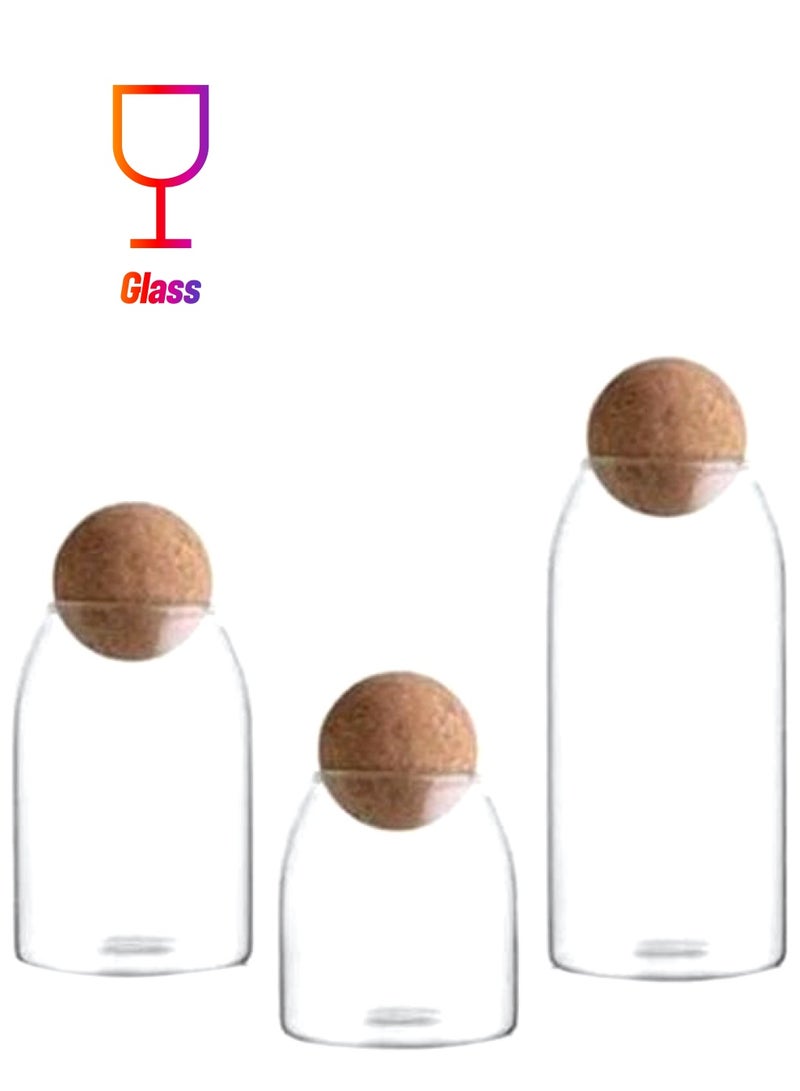 SAPU 3-Piece Glass Jars For Food Storage With Cork Ball Caps Set Clear 2200ml  - Image 1