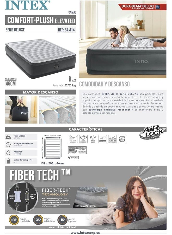 Queen Dura-Beam Series Elevated Airbed With Bip Grey 152 x 203 x 46cm
