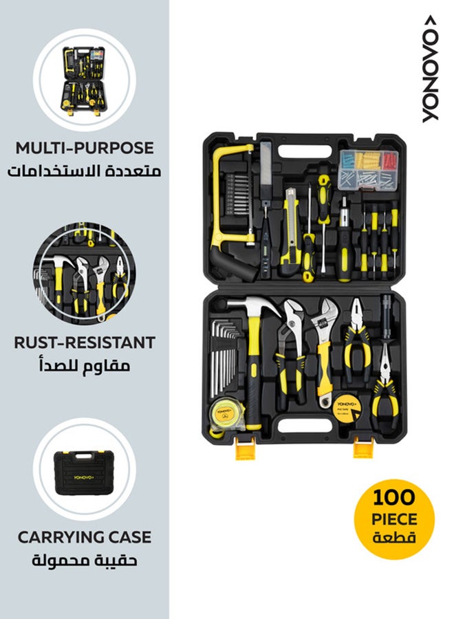 Yonovo - Heavy Duty 100-Piece Tool Set with Tool Bag - Complete Toolbox for Home Repairs and DIY Projects | Mechanics tool set, Hand tool kit, Garage, Home, DIY, Professional, Tool organizer, Compact. Multicolour 26mm - Image 1