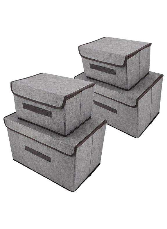 Pack Of 4 Foldable Storage Box With Lid Grey 36x23x24cm - Image 1