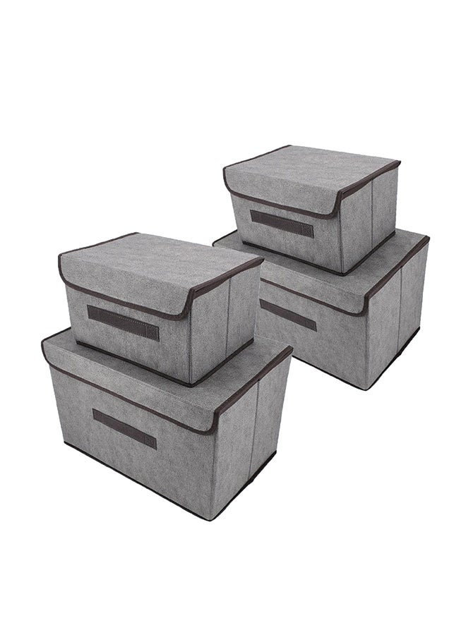 Pack Of 4 Foldable Storage Box With Lid Grey 36x23x24cm - Image 1