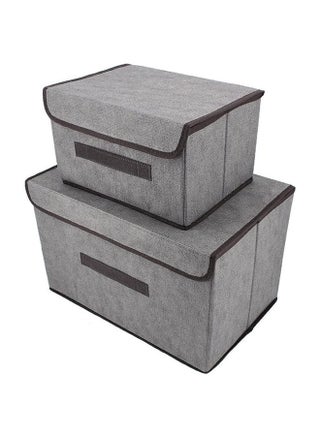 Pack Of 4 Foldable Storage Box With Lid Grey 36x23x24cm - view 2