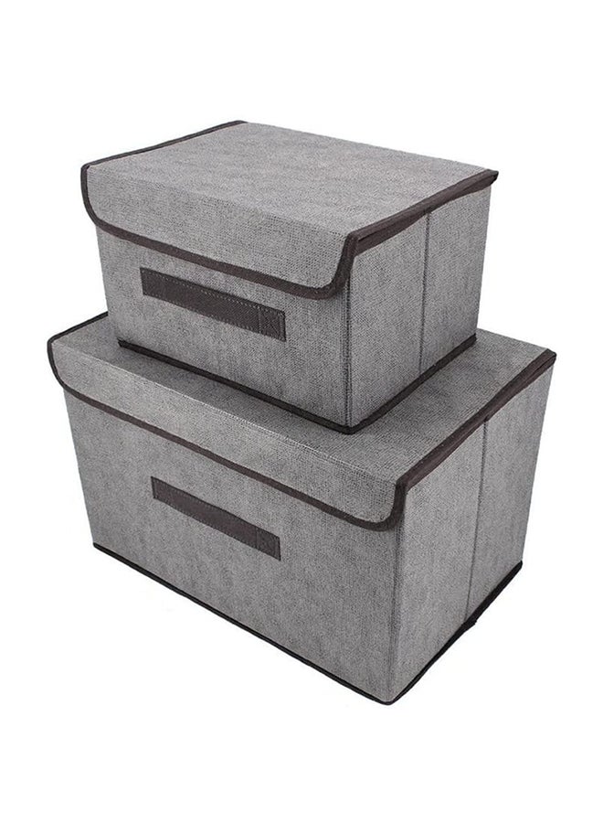 Pack Of 4 Foldable Storage Box With Lid Grey 36x23x24cm - Image 2