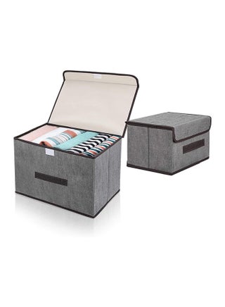 Pack Of 4 Foldable Storage Box With Lid Grey 36x23x24cm - view 4