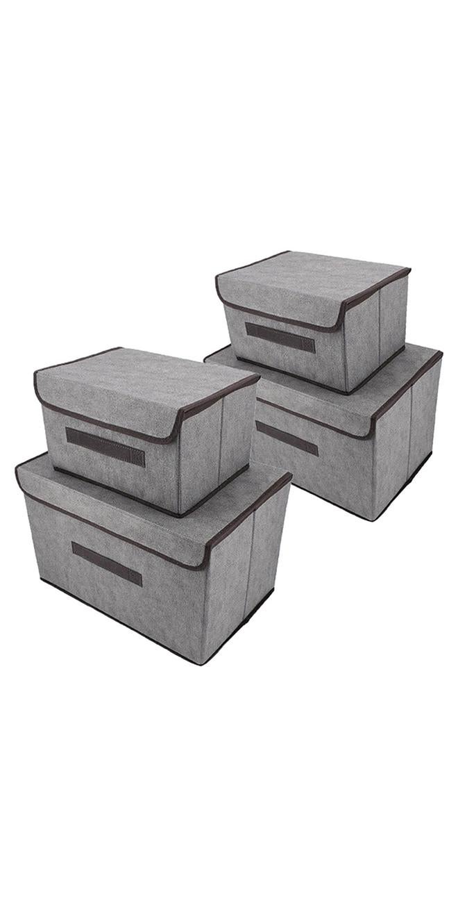 Pack Of 4 Foldable Storage Box With Lid Grey 36x23x24cm - Image 1