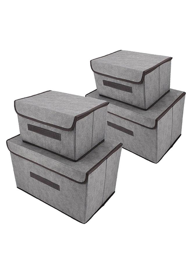 مجموعة من 4 صناديق تخزين قابلة للطي مع غطاء رمادي 36x23x24 سم رمادي 36x23x24سم - Image 1