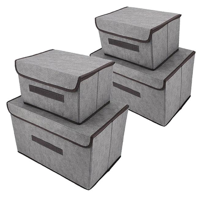 Pack Of 4 Foldable Storage Box With Lid Grey 36x23x24cm - Image 1