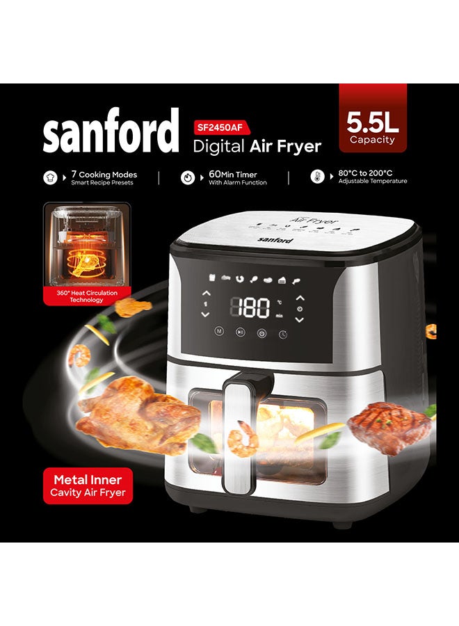 Sanford Digital Air Fryer  7 Smart Cooking Modes, Visible Window, Oil-Free Technology with 360° Heat Circulation for Perfectly Crispy Results 5.5 L 1500 W SF2450AF BS Black - Image 5