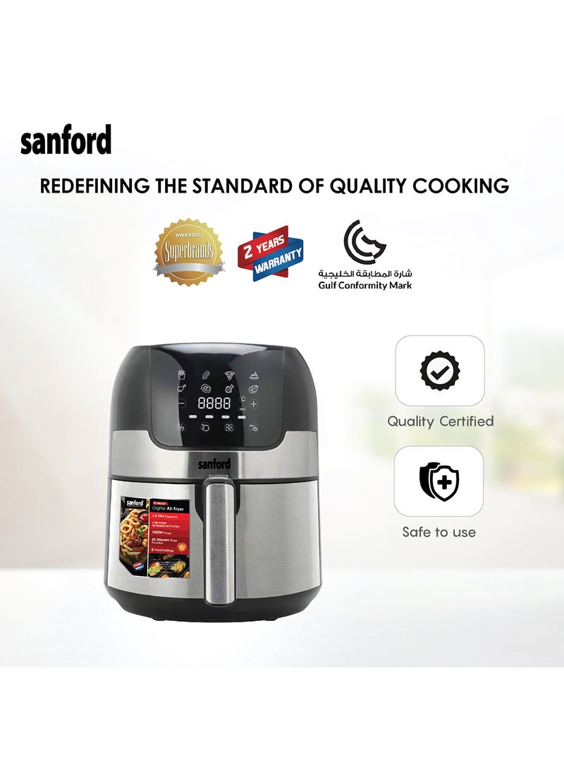 سانفورد - مقلاة هوائية رقمية سعة 2.5 لتر 3.5 L 1400 W SF2453AF BS أسود - Image 1