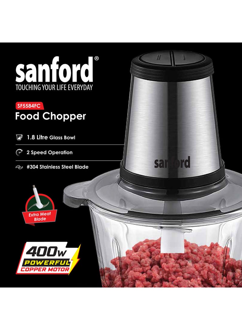 Sanford - Multifunctional Food Chopper for Vegetable Meat Mincing Garlic Peeler 1.8 L 400 W SF5584FC BS Grey - Image 1