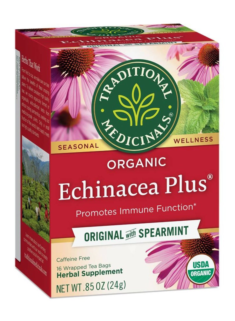 Traditional Medicinals Organic Echinacea Plus Spearmint, Promotes Immune Function, Caffeine Free, 16 Tea Bags  - Image 1
