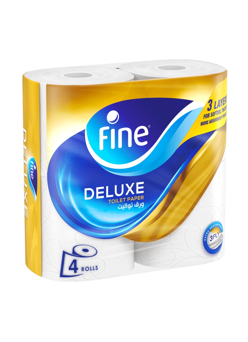 Fine Deluxe Toilet Paper 3 Ply, 4 Rolls x 140 Sheets White  - Image 1