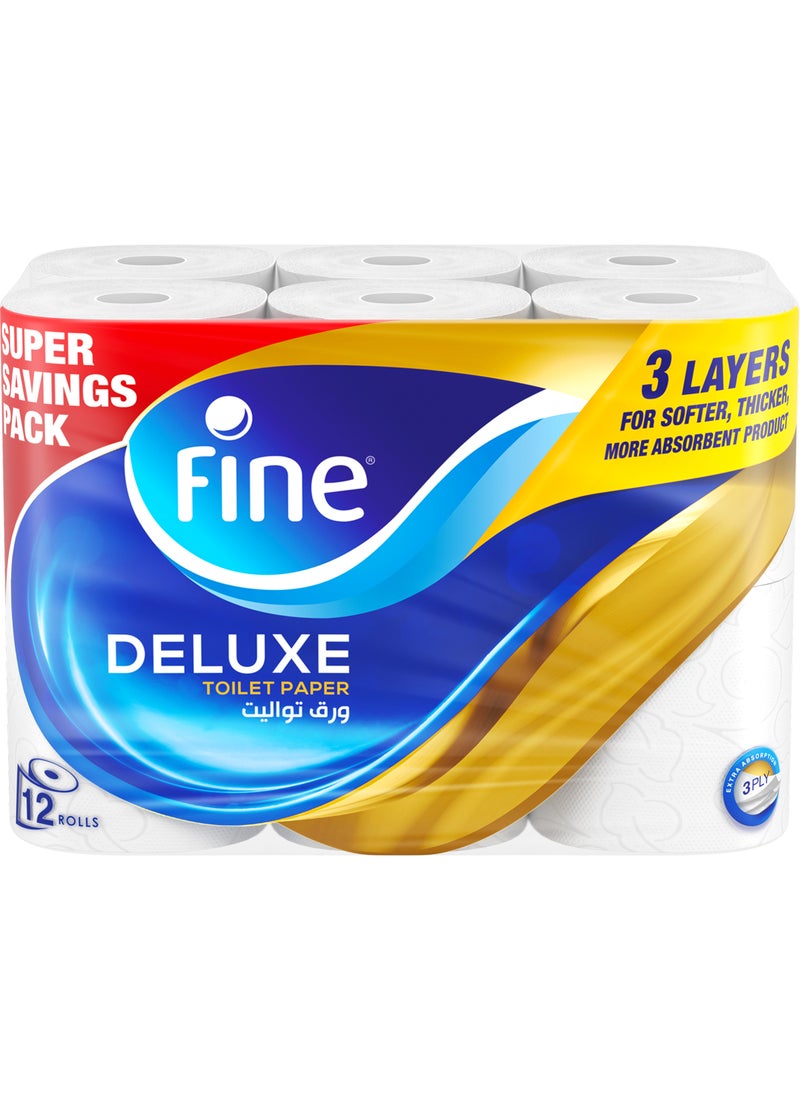 Fine Deluxe 3 Ply Toilet Paper, 6 Rolls 140 Sheets White - Image 1