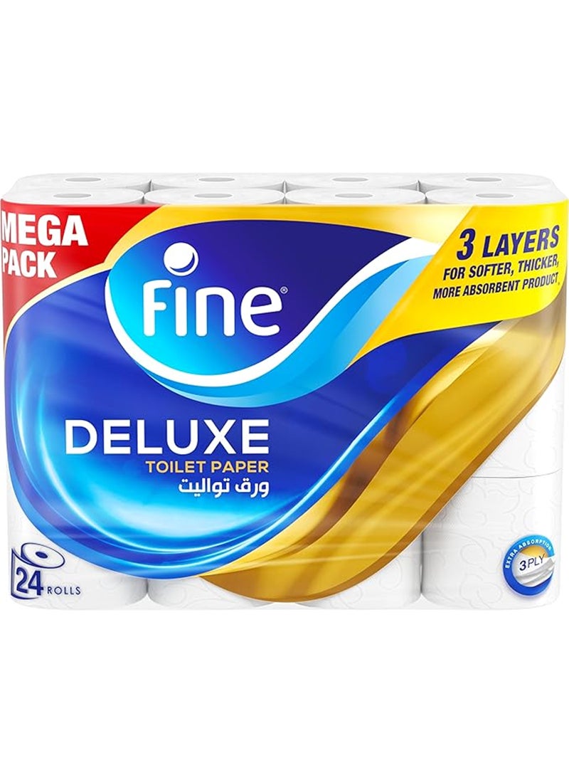 Fine Deluxe Toilet Paper 3 Ply, 24 Rolls x 140 Sheets, White  - Image 1
