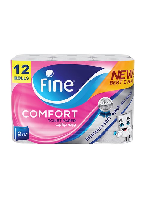 Comfort Toilet Paper 2 Ply, 12 Rolls x 180 Sheets White