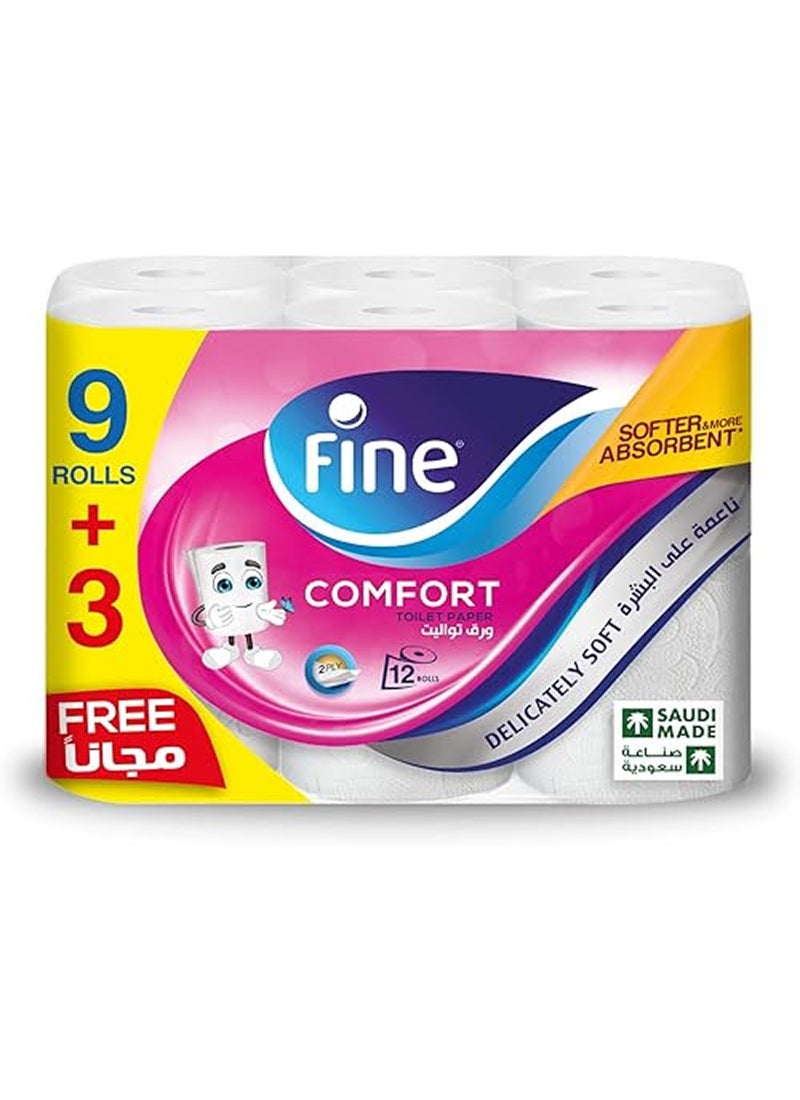 Fine Comfort Toilet Paper 2 Ply, 12 Rolls x 180 Sheets White  - Image 1