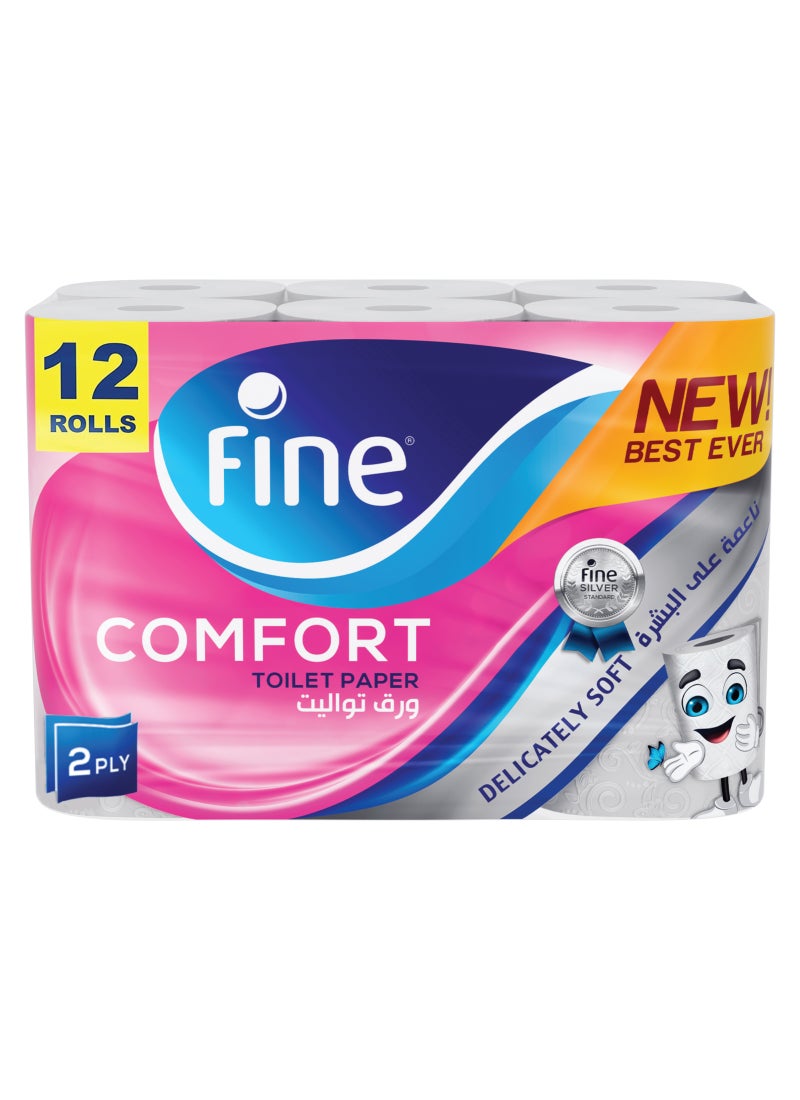 Fine Comfort Toilet Paper 2 Ply, 12 Rolls x 180 Sheets White - Image 1