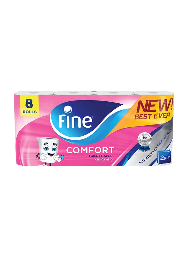 Fine - Comfort Toilet Paper 2 Ply, 8 Rolls x 180 Sheets White - Image 1
