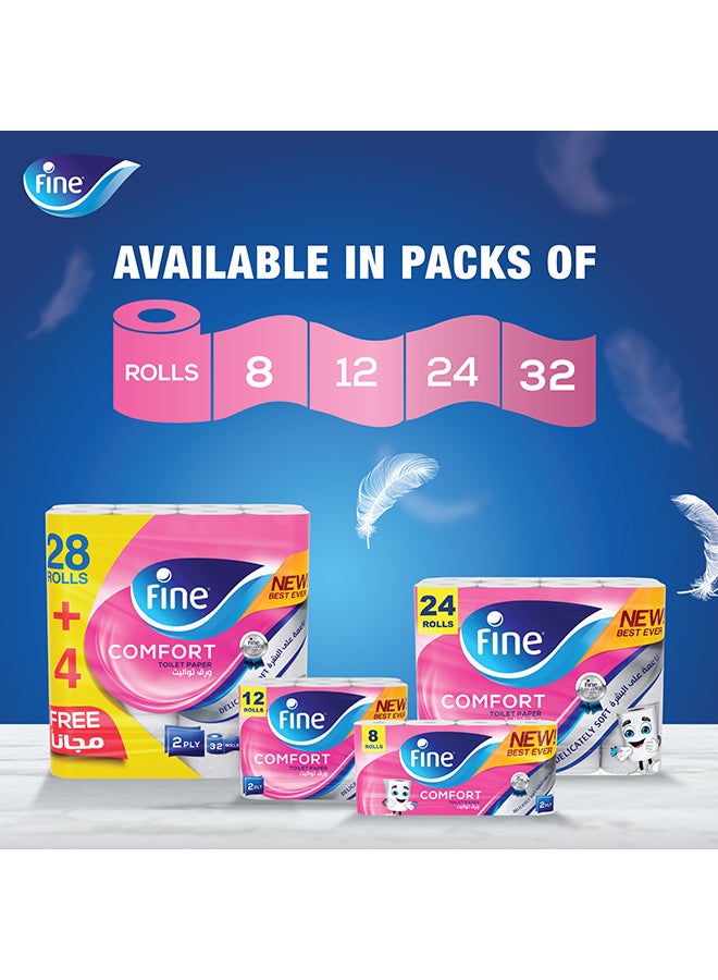 Fine - Comfort Toilet Paper 2 Ply, 8 Rolls x 180 Sheets White - Image 1