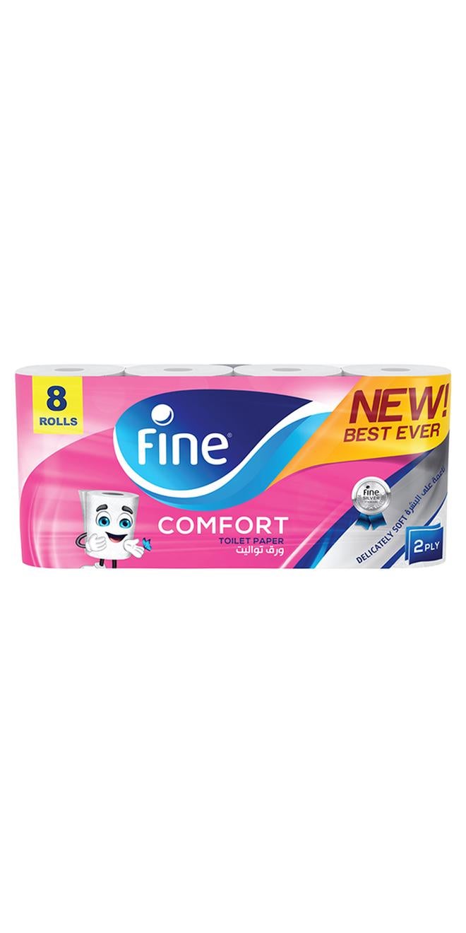 Fine Comfort Toilet Paper 2 Ply, 8 Rolls x 180 Sheets White - Image 1