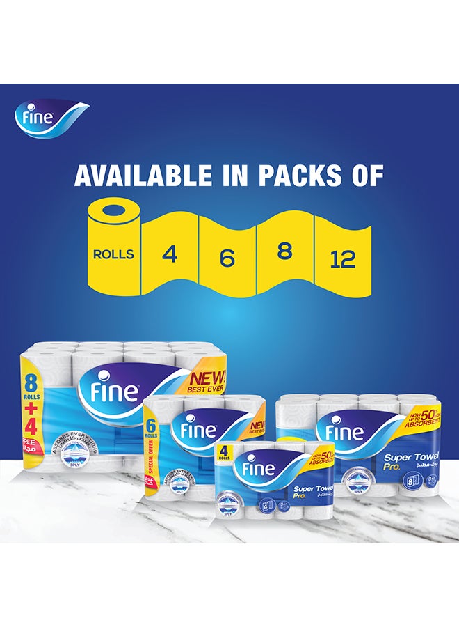 Fine - Kitchen Tissue Roll Super Towel Pro , 4 Rolls White - Image 1