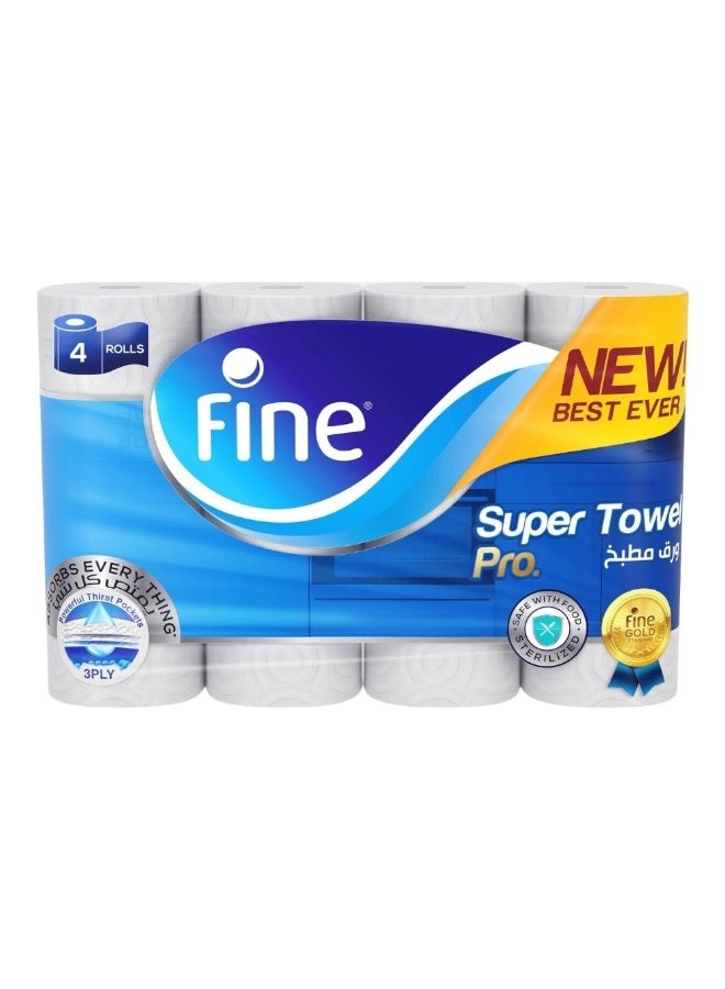 Fine - Kitchen Tissue Roll Super Towel Pro , 4 Rolls White - Image 1
