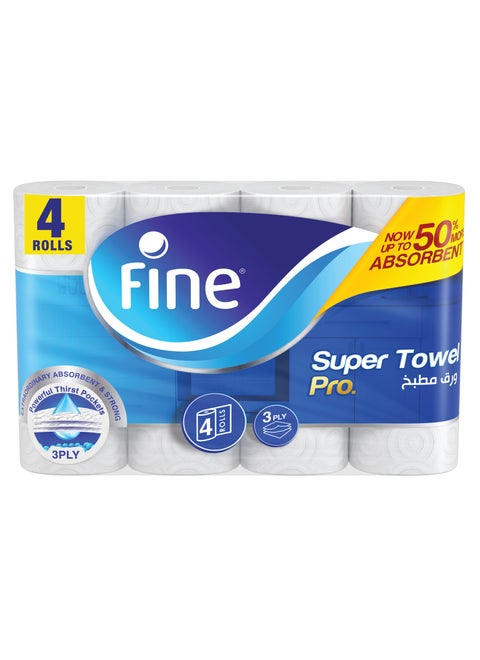Kitchen Towel 60 Sheets 3 Ply Pack of 4 Rolls White