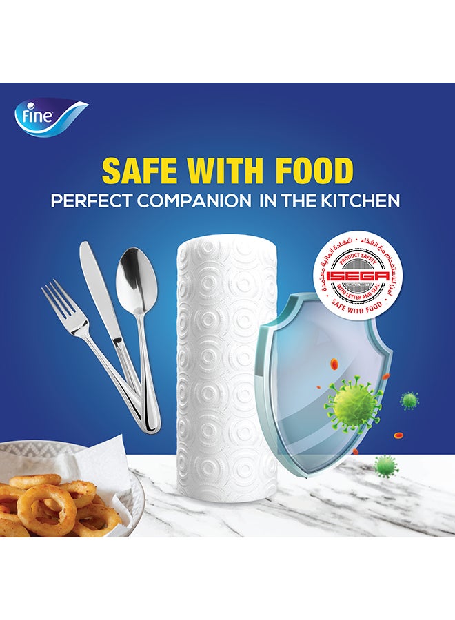 Fine Kitchen Paper Towel Super Pro, Sterilized Tissues For Germ Protection, Half Perforated 60 Sheets x 3 Ply, 8 Rolls White 26.5 x21cm  - Image 5