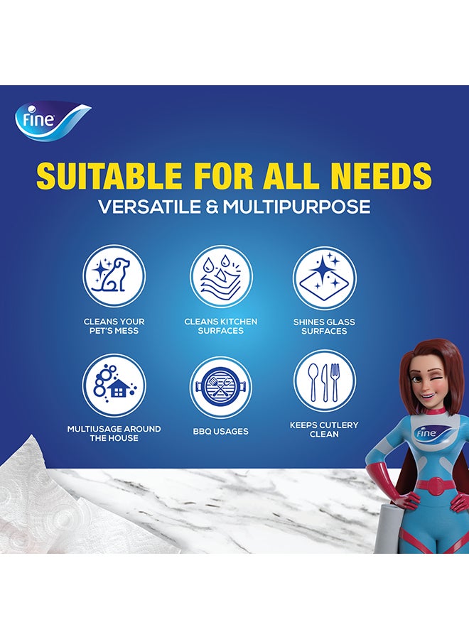 Fine Towel Pro, Highly Absorbent, Sterilized And Half Perforated Kitchen Paper Towel, 3 Ply Pack Of 6 60 Sheets White - Image 4