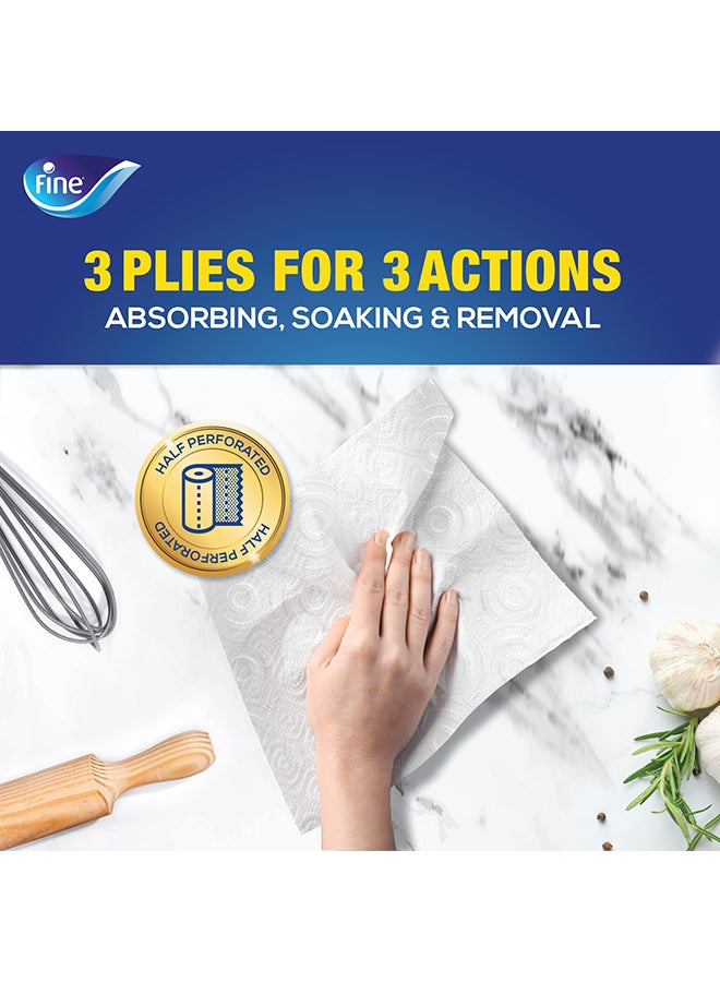 Fine Towel Pro, Highly Absorbent, Sterilized And Half Perforated Kitchen Paper Towel, 3 Ply Pack Of 6 60 Sheets White - Image 3