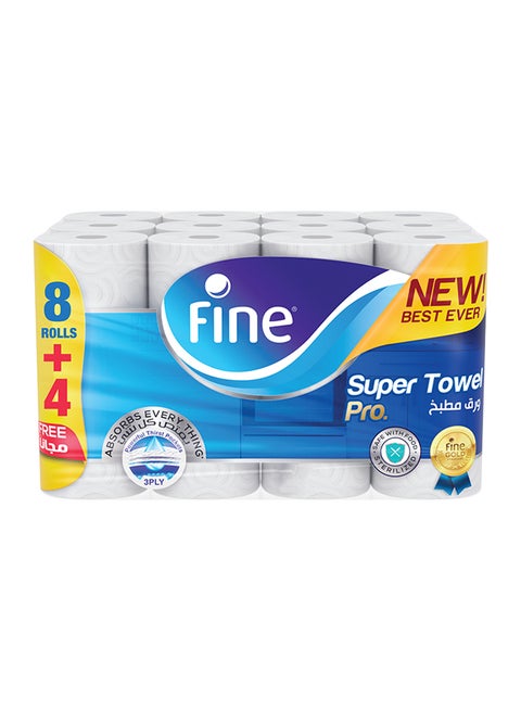 Super Towel Pro, Highly Absorbent, Sterilized, 8+4,3 Ply Pack Of 12 60 Sheets White 26.5x21cm