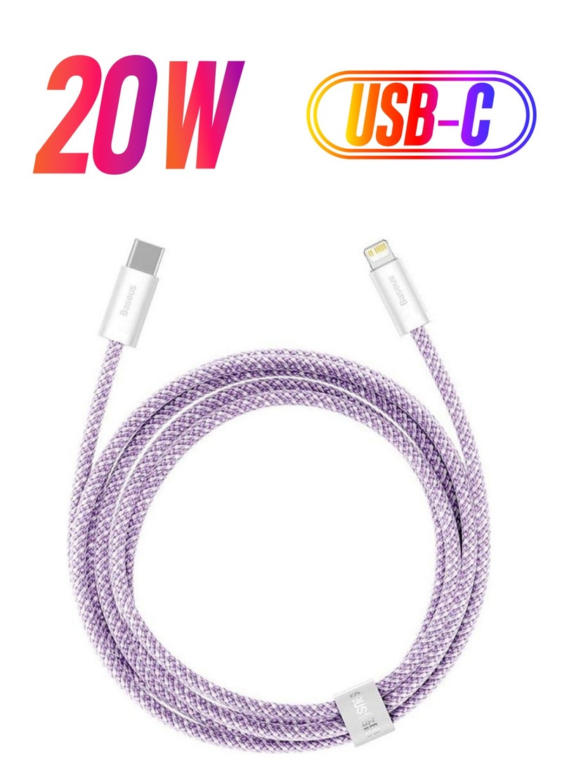 Baseus Dynamic Series Fast Charging Data Cable Type-C To iPhone Power Delivery 20W 2.4A Charger Cord Compatible with 13/12/11/XS Max/XS/XR/8/7/6S/6/5, iPad And More,2m, Purple  - Image 1