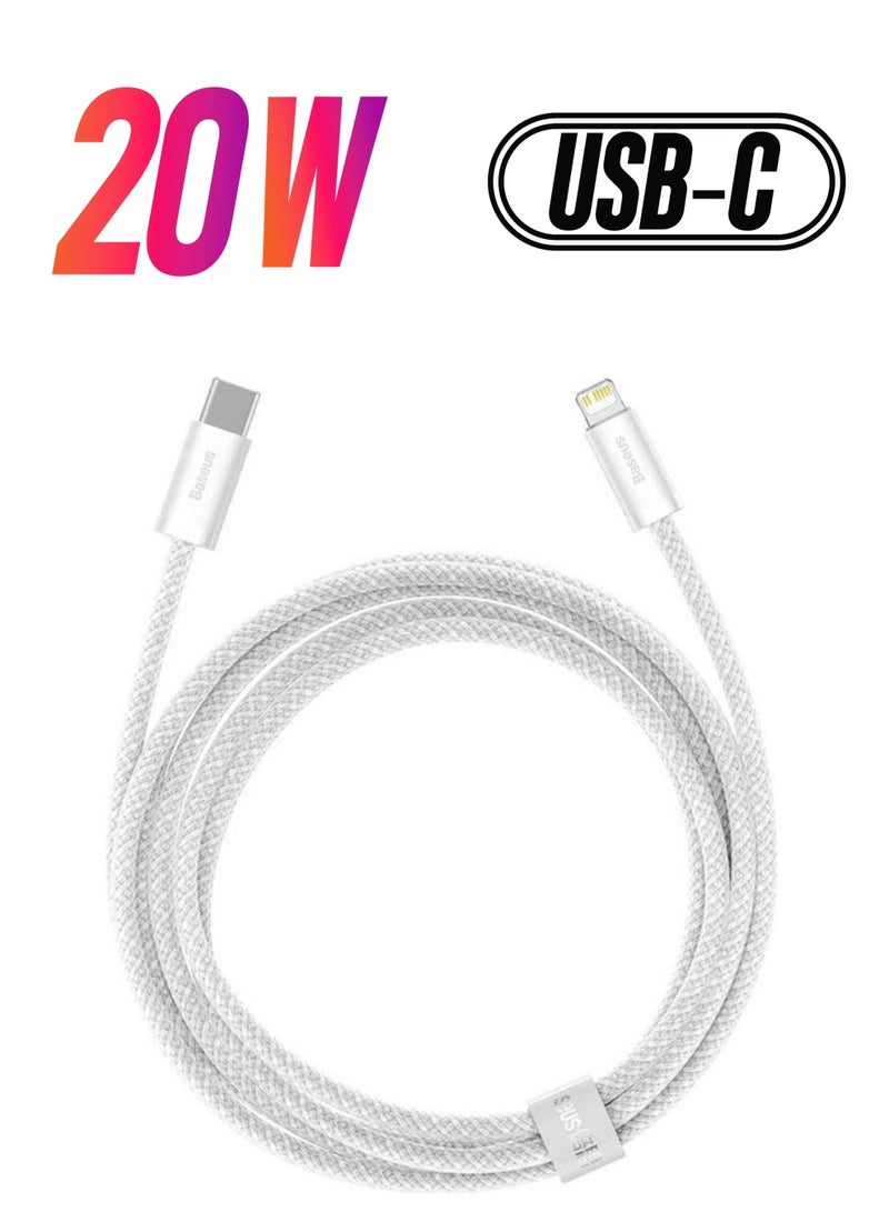 Baseus Dynamic Series Fast Charging Data Cable Type-C To iPhone Power Delivery 20W 2.4A Charger Cord Compatible With 13/12/11/XS ax/XS/XR/8/7/6S/6/5, iPad And More -(2m) - White  - Image 1