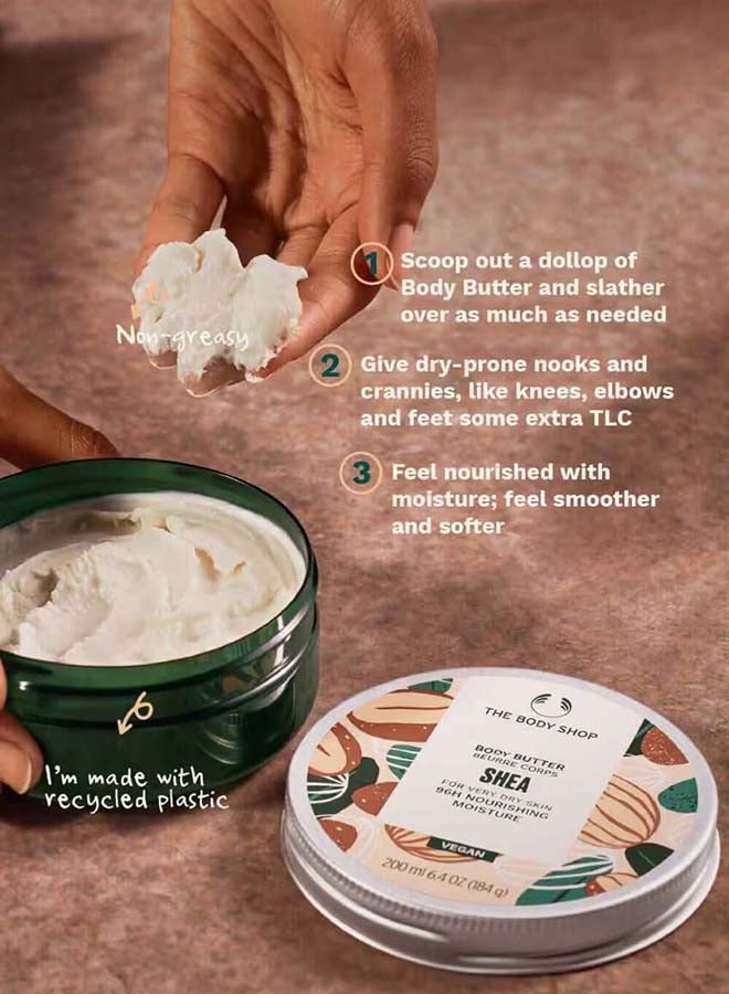 THE BODY SHOP Shea Body Butter – Super-Rich Creamy Body Moisturiser with Shea Butter | Deeply Nourishes, Softens & Smooths Dry Skin | Intense Hydration, Delicious Nutty Scent Beige 200ml - Image 3