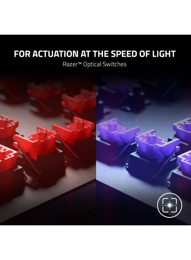 ريزر - لوحة مفاتيح الألعاب الضوئية Razer Huntsman V2 بدون مفتاح، مفاتيح Razer Linear Optical Switches Gen 2، Doubleshot PBT Keycaps، مفتاح بصري خطي رغوي لتخفيف الصوت، أحمر أمريكي - أسود - Image 1