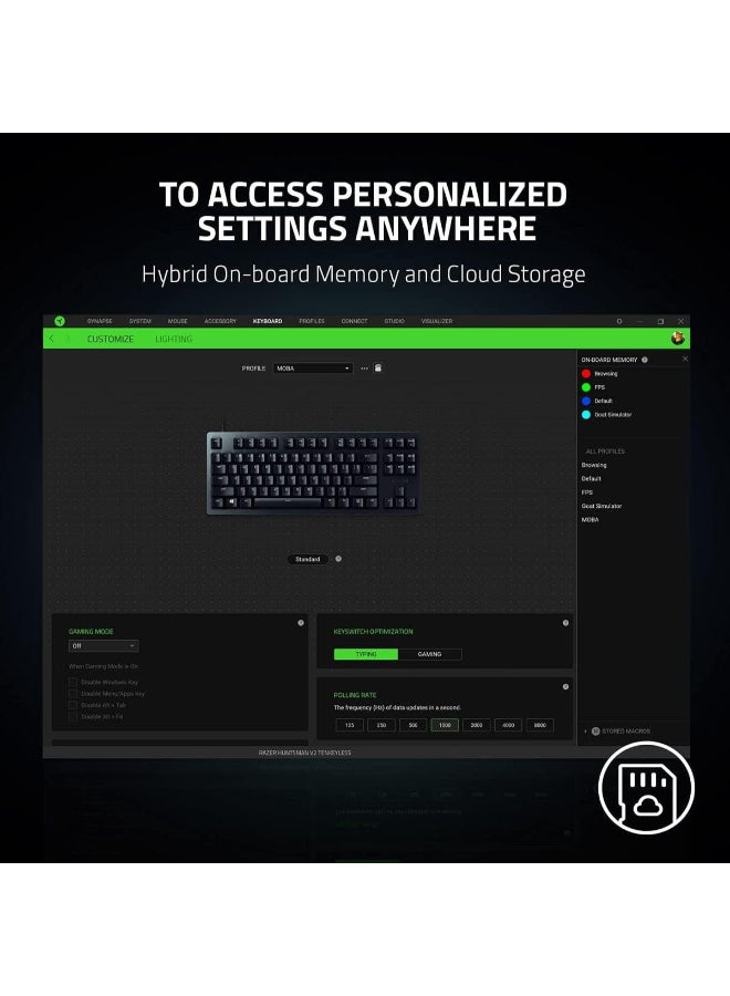 ريزر - لوحة مفاتيح الألعاب الضوئية Razer Huntsman V2 بدون مفتاح، مفاتيح Razer Linear Optical Switches Gen 2، Doubleshot PBT Keycaps، مفتاح بصري خطي رغوي لتخفيف الصوت، أحمر أمريكي - أسود - Image 1