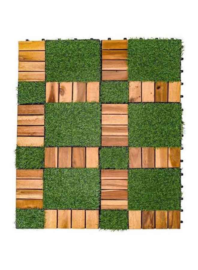 Family Ship 12-Piece Wood And Grass Flooring Tiles Green/Brown 30x30x2cm - Image 1