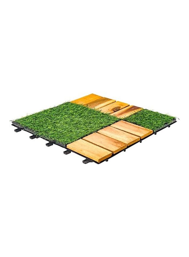 Family Ship 12-Piece Wood And Grass Flooring Tiles Green/Brown 30x30x2cm - Image 5