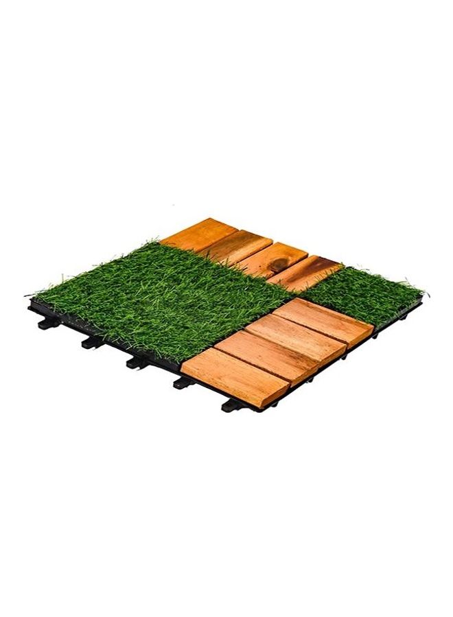 Family Ship 12-Piece Wood And Grass Flooring Tiles Green/Brown 30x30x2cm - Image 3