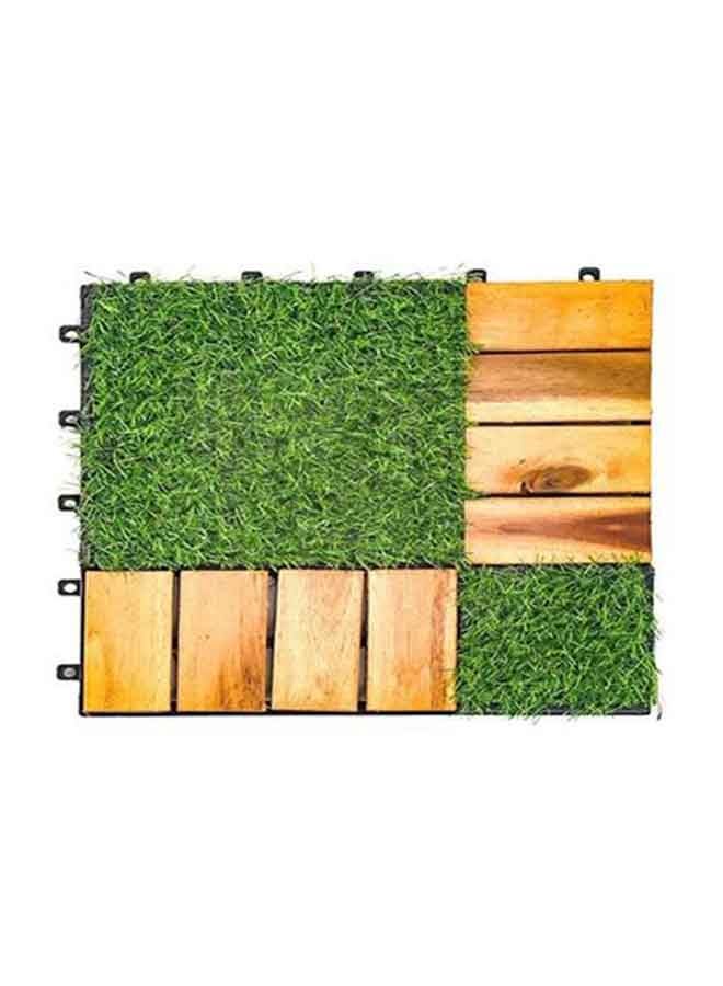 Family Ship 12-Piece Wood And Grass Flooring Tiles Green/Brown 30x30x2cm - Image 4