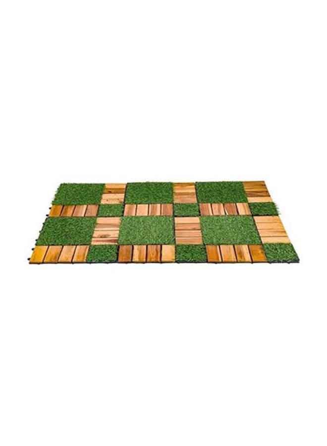 Family Ship 12-Piece Wood And Grass Flooring Tiles Green/Brown 30x30x2cm - Image 2
