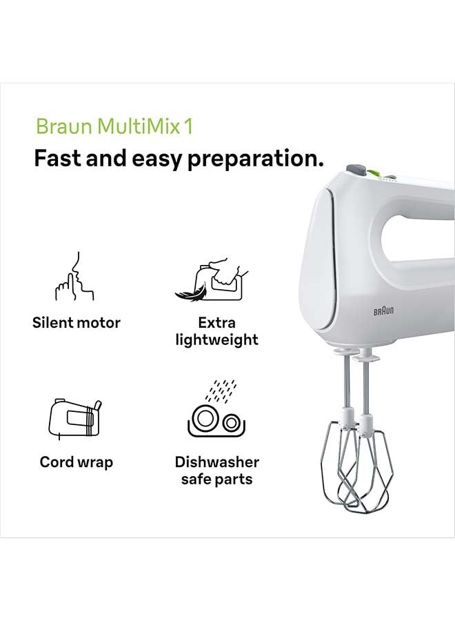 BRAUN Hand Mixer, 4 Speeds Turbo, Smart Mix, 2 Stainless Steel Whisks, 2 Stainless Steel Hooks 400 W HM1010WH White - Image 3