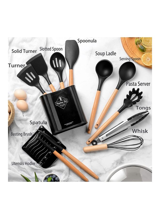 عربست طقم أدوات طهي من السيليكون بسطح مانع للالتصاق مكون من 12 قطعة أسود 11 x 16 x 33سم - Image 2