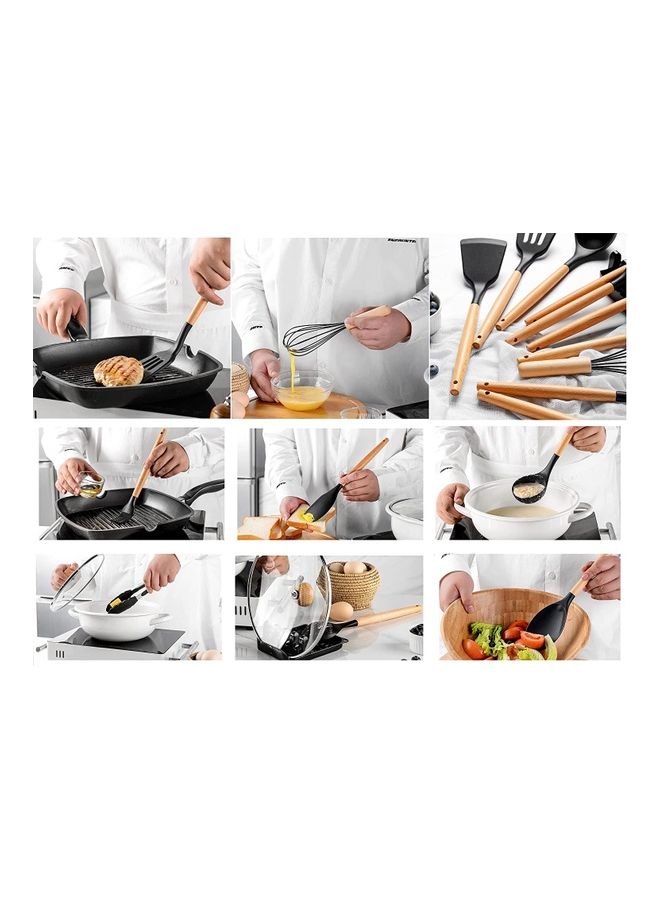 عربست طقم أدوات طهي من السيليكون بسطح مانع للالتصاق مكون من 12 قطعة أسود 11 x 16 x 33سم - Image 3