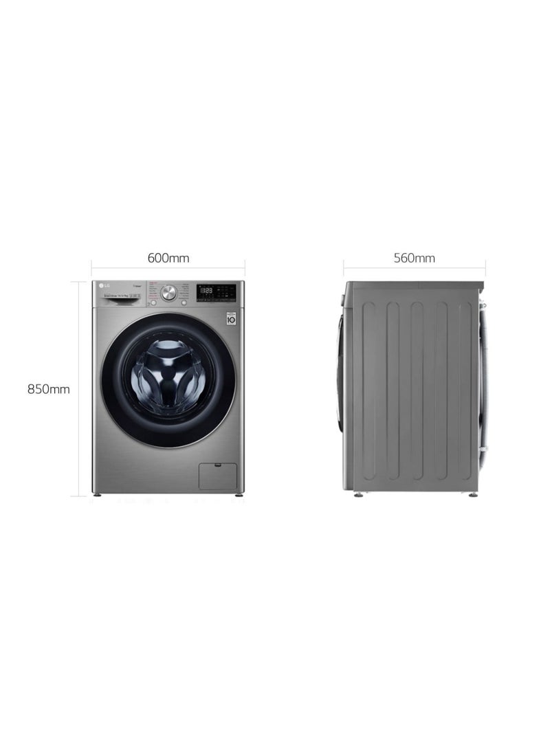 LG 10/7 KG Front Load Washer Dryer, 1400 Rpm with AI DD, Steam Hygiene Technology, ThinQ (WiFi) 10 kg F4V5RGP2T Silver  - Image 2