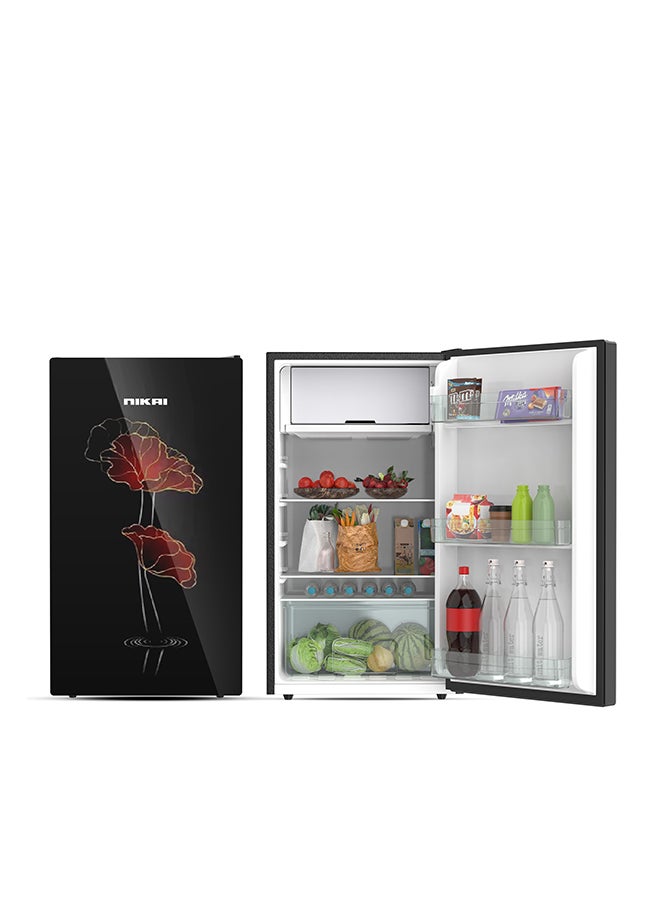 NIKAI 140L Gross / 90L Net, Single Door Refrigerator With Glass Finish, 2L Bottle Holder, Glass Shelves, Separate Chiller Compartment, Ideal Mini Fridge For Home, Kitchen, Bedroom, Office And Bar 282 kW NRF140G Black - Image 2