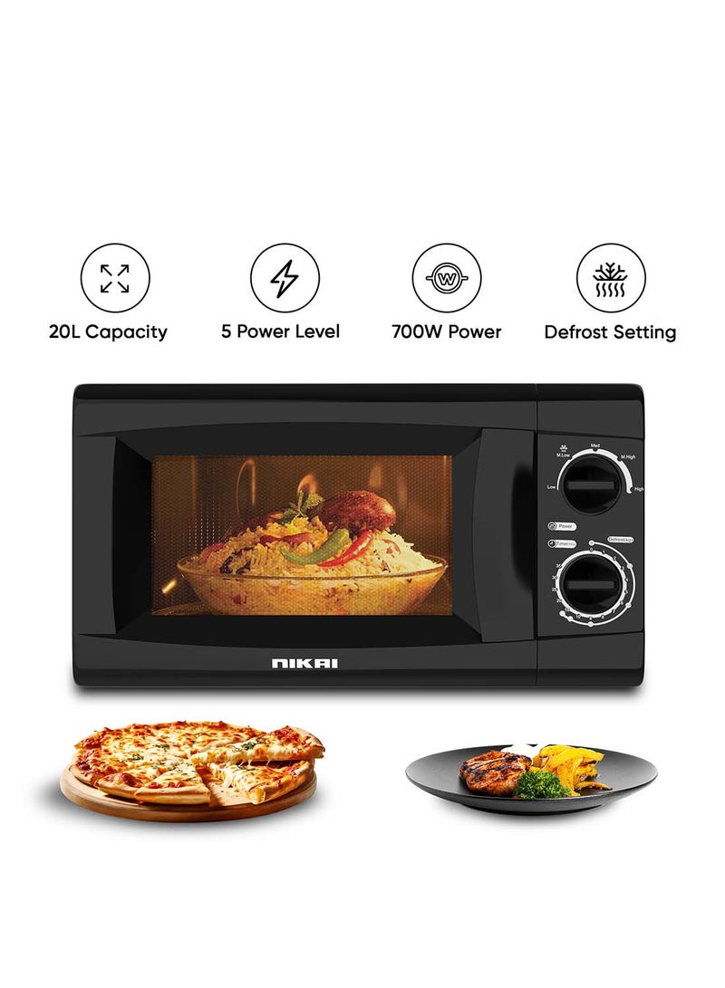 NIKAI - Microwave Oven With Defrost Function, 5 Power Levels, 0-35 Mins Timer, Cooking End Singnal, Manual Control, Convenient Pull Hand Door 20 L 700 W NMO616N1 Black - Image 1